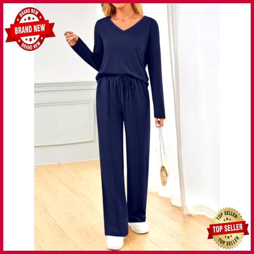 Wide Leg Tracksuit Set, Polyester Rayon Spandex, Lounge Travel Activewear - Picture 2 of 5